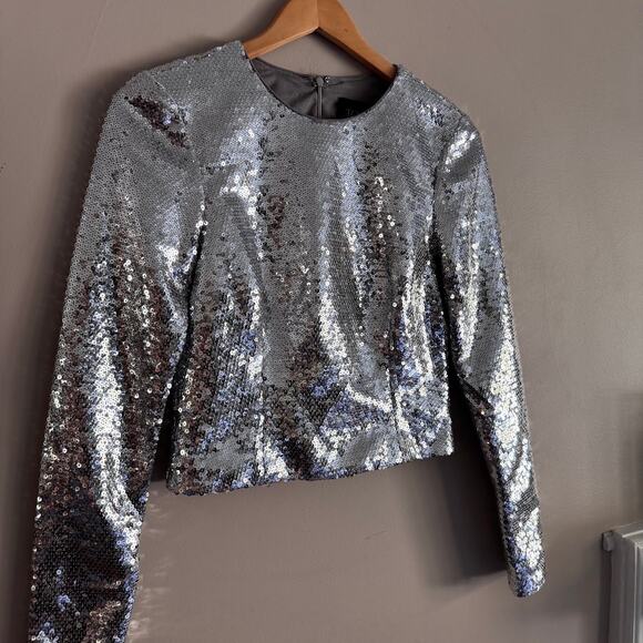 TOCCIN NYC Silver Sequin Long Sleeve Top Size Small $425 - Picture 2 of 8